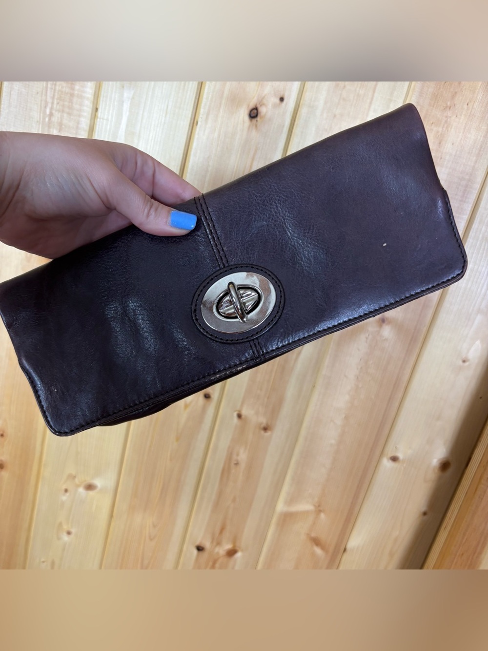 VTG Danier Leather Brown Clutch Wallet Turn Lock Foldover Change Purse classic
